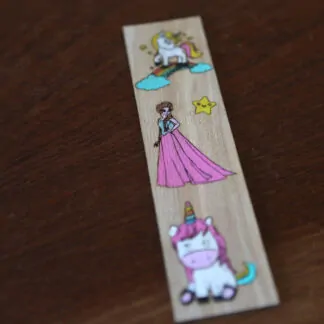 Marque-page en bois licorne et princesse