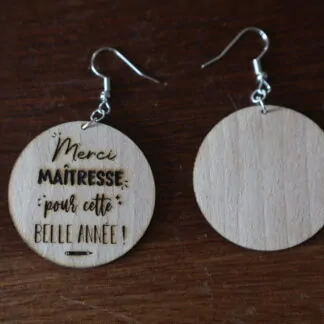 Boucle d'oreille "Merci maîtresse" simple 1 face