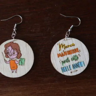 Boucle d'oreille "Merci maîtresse" recto verso