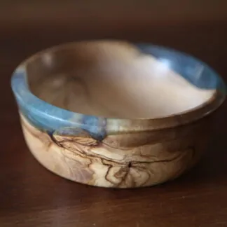 Bol en Olivier et résine bleue diamètre 14,3cm