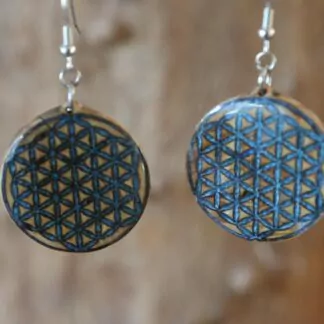 Boucle d'oreille résine bleu turquoise Fleur de vie petite