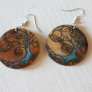 Boucle d'oreille résine bleu arbre de vie grand modèle