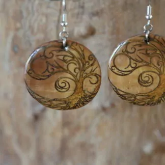 Boucle d'oreille résine jaune arbre de vie grand modèle