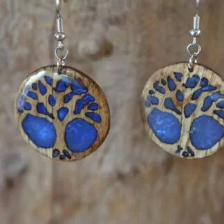 Boucle d'oreille résine bleu foncé arbre de vie petit modèle