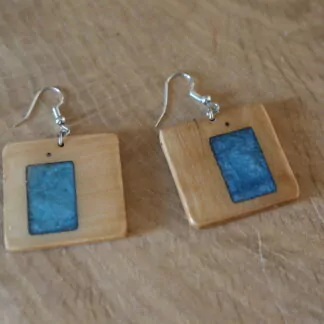 Boucle d'oreille résine Carré-rectangle Bleu