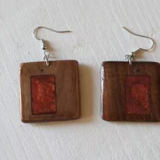 Boucle d'oreille résine Carré-rectangle orange