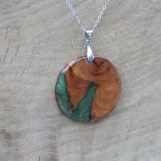 Pendentif Résine Vert émeraude + Olivier "Ronda"